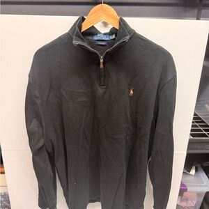 Ralph Lauren Black Zip-Up Sweater with Blue Logo Tag